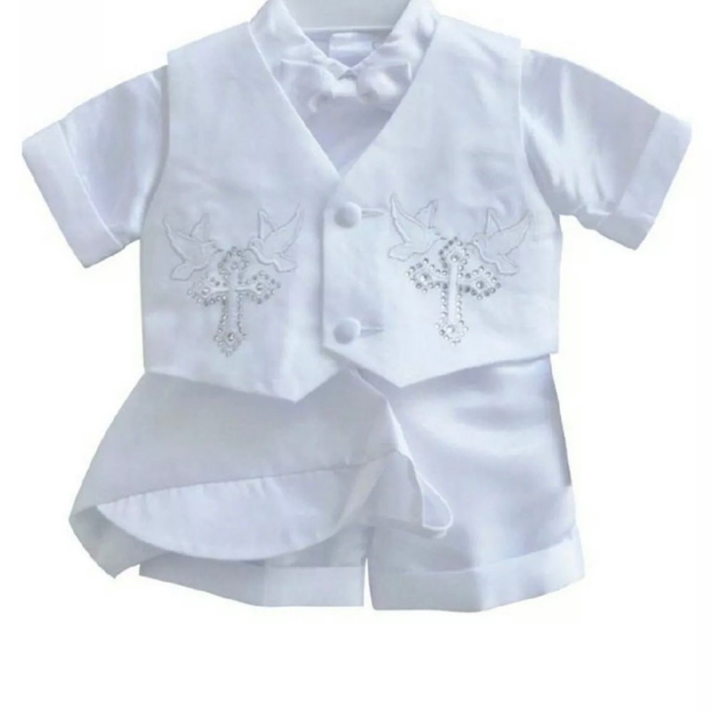 Toddler Boys Short Suit Cross Dove Diamond Baptism